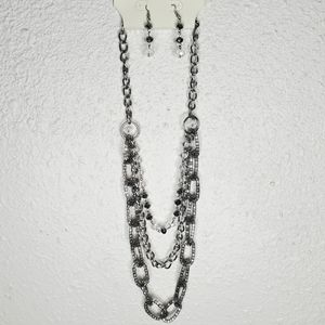 NEW Sophia & Kate Layered Silver 3 Strand Necklace + Earring Set w/ Gem Beads